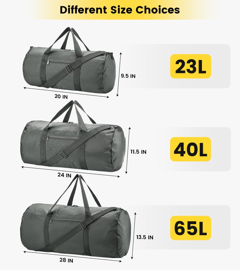 Vorspack Duffel Bag 24 Inches Foldable Lightweight Gym Bag with Inner Pocket for Travel Sports - Grey - Image 2
